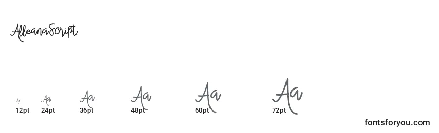 AlleanaScript (108559) Font Sizes