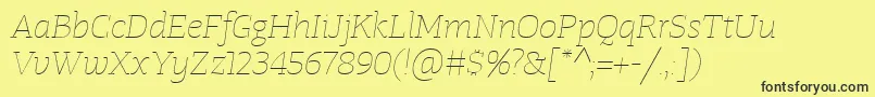 Fonte TangerserifwideUltralightitalic – fontes pretas em um fundo amarelo