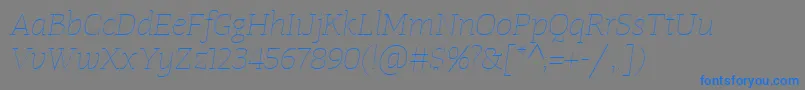 フォントTangerserifwideUltralightitalic – 灰色の背景に青い文字