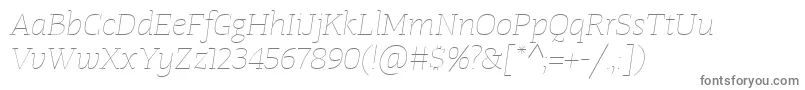 TangerserifwideUltralightitalic-fontti – harmaat kirjasimet valkoisella taustalla