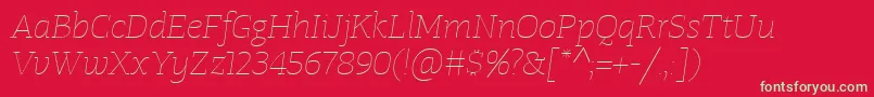 fuente TangerserifwideUltralightitalic – Fuentes Verdes Sobre Fondo Rojo