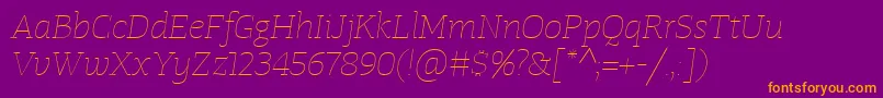 Fonte TangerserifwideUltralightitalic – fontes laranjas em um fundo violeta