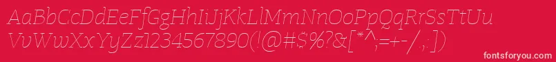 TangerserifwideUltralightitalic-Schriftart – Rosa Schriften auf rotem Hintergrund
