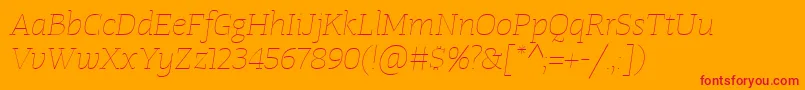 Fonte TangerserifwideUltralightitalic – fontes vermelhas em um fundo laranja