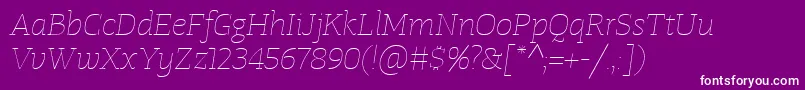 fuente TangerserifwideUltralightitalic – Fuentes Blancas Sobre Fondo Morado