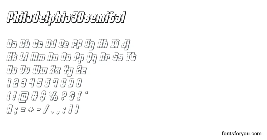 Шрифт Philadelphia3Dsemital – алфавит, цифры, специальные символы