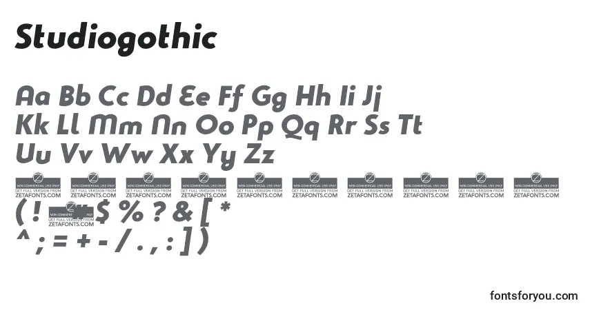 Czcionka Studiogothic – alfabet, cyfry, specjalne znaki