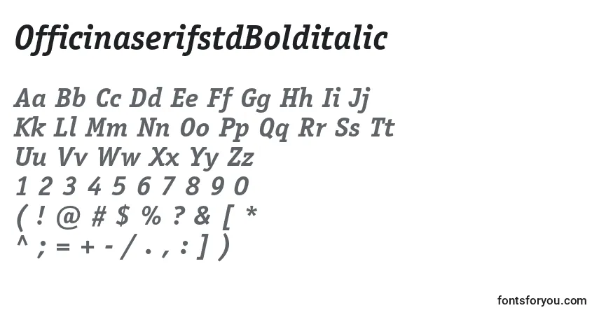 A fonte OfficinaserifstdBolditalic – alfabeto, números, caracteres especiais