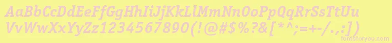 OfficinaserifstdBolditalic-fontti – vaaleanpunaiset fontit keltaisella taustalla