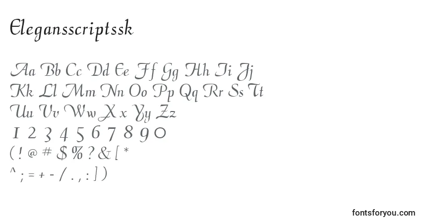 Czcionka Elegansscriptssk – alfabet, cyfry, specjalne znaki