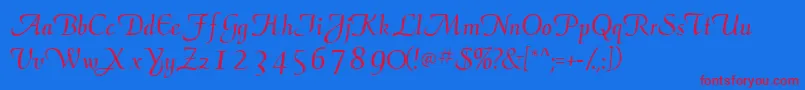 Czcionka Elegansscriptssk – czerwone czcionki na niebieskim tle