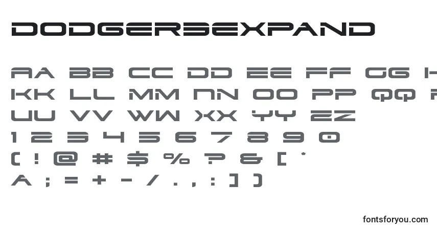 Schriftart Dodger3expand – Alphabet, Zahlen, spezielle Symbole