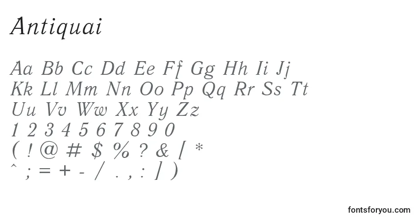 A fonte Antiquai – alfabeto, números, caracteres especiais
