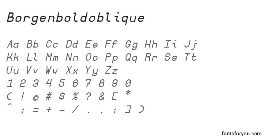 Шрифт Borgenboldoblique (108580) – алфавит, цифры, специальные символы