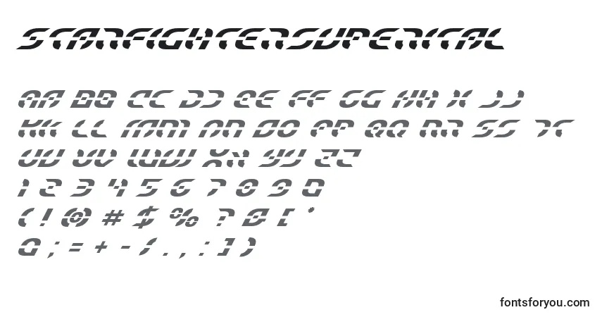 Шрифт Starfightersuperital – алфавит, цифры, специальные символы