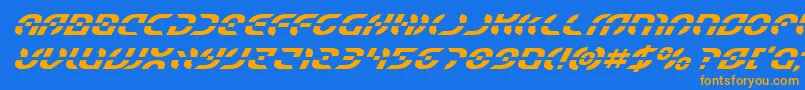 Starfightersuperital-Schriftart – Orangefarbene Schriften auf blauem Hintergrund