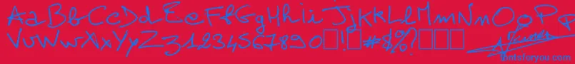 Шрифт AlainPerso – синие шрифты на красном фоне