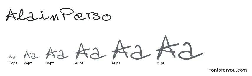 Размеры шрифта AlainPerso