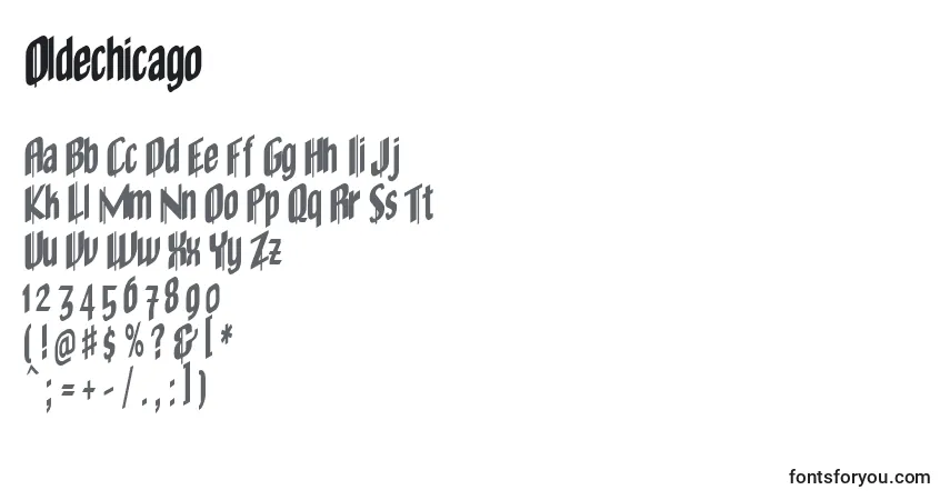 Czcionka Oldechicago – alfabet, cyfry, specjalne znaki