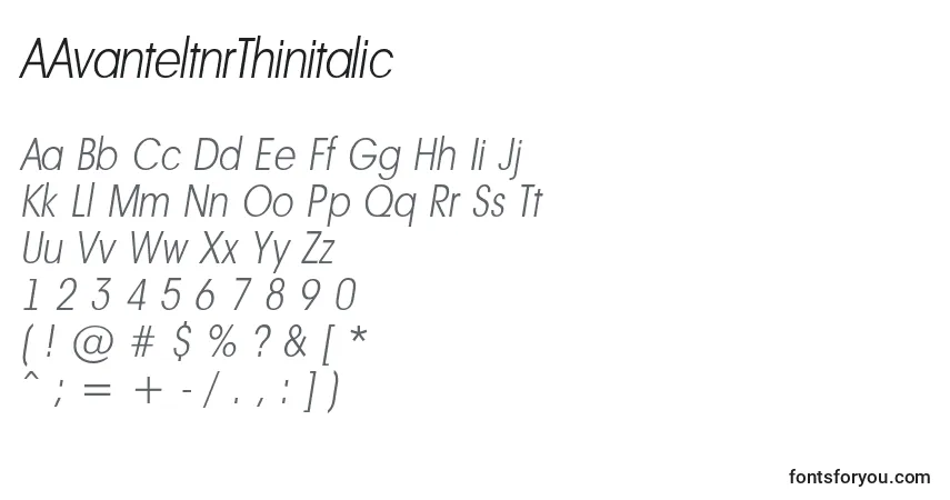 Шрифт AAvanteltnrThinitalic – алфавит, цифры, специальные символы