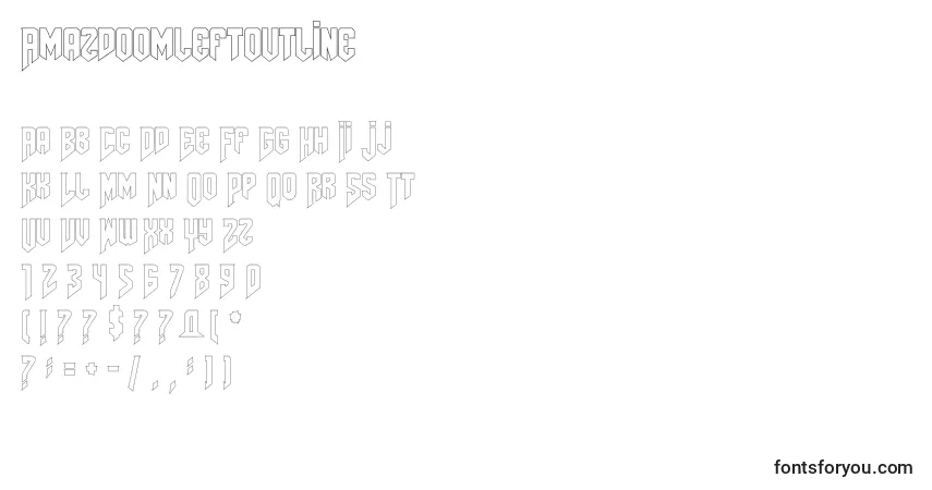 Czcionka Amazdoomleftoutline – alfabet, cyfry, specjalne znaki