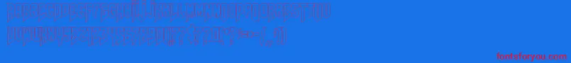 Amazdoomleftoutline-Schriftart – Rote Schriften auf blauem Hintergrund