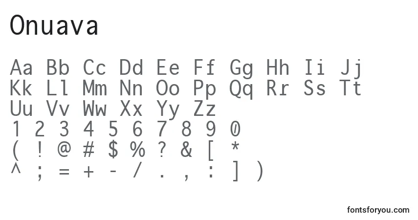 A fonte Onuava – alfabeto, números, caracteres especiais