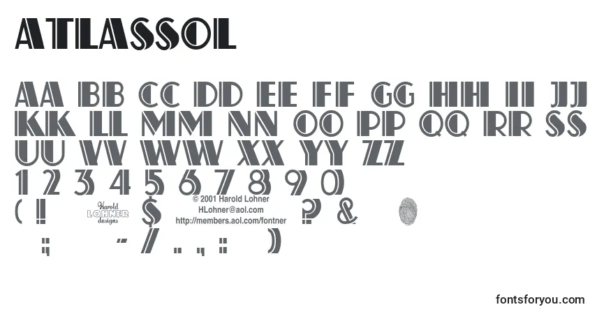 Czcionka Atlassol – alfabet, cyfry, specjalne znaki