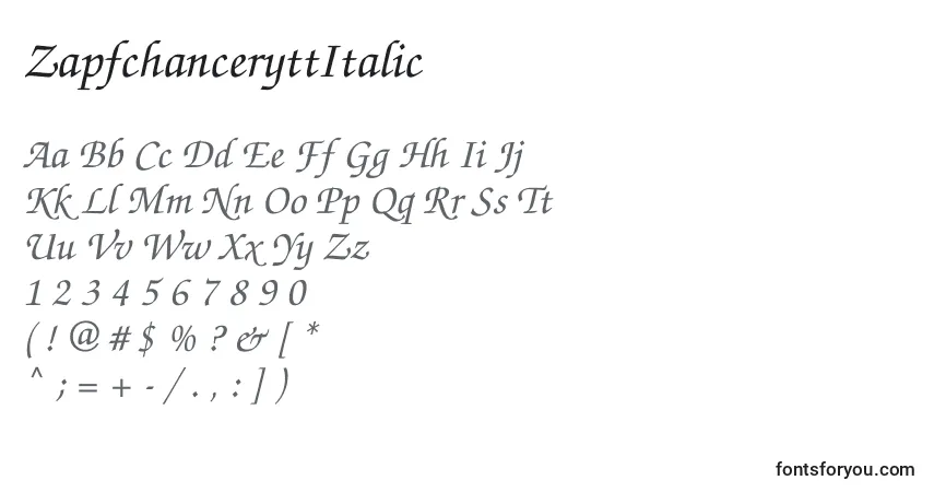 A fonte ZapfchanceryttItalic – alfabeto, números, caracteres especiais
