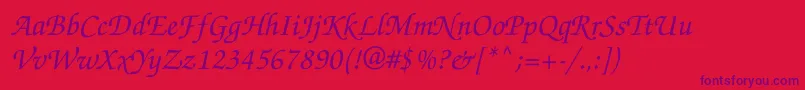 フォントZapfchanceryttItalic – 赤い背景に紫のフォント