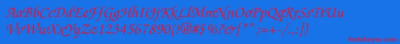 フォントZapfchanceryttItalic – 赤い文字の青い背景