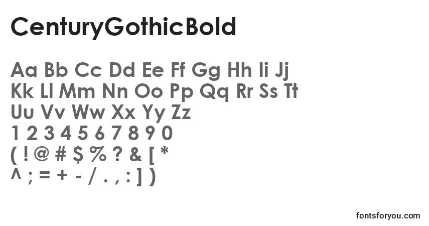 Czcionka CenturyGothicBold – alfabet, cyfry, specjalne znaki