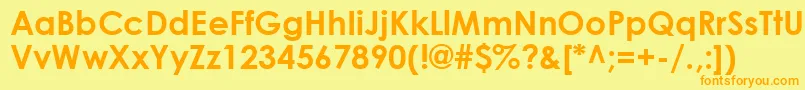 Weitere Informationen zur CenturyGothicBold-Schriftart CenturyGothicBold-Schriftart – Orangefarbene Schriften auf gelbem Hintergrund