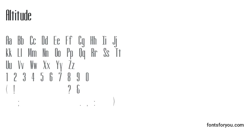 Schriftart Altitude – Alphabet, Zahlen, spezielle Symbole