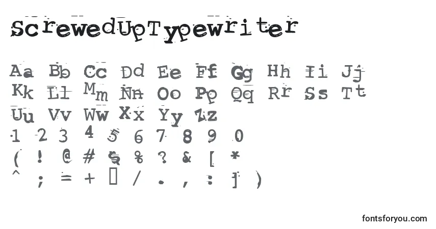 Czcionka ScrewedUpTypewriter – alfabet, cyfry, specjalne znaki