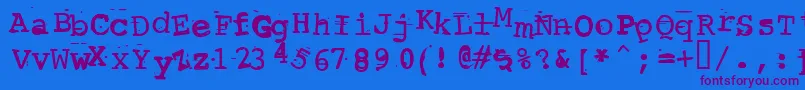 Czcionka ScrewedUpTypewriter – fioletowe czcionki na niebieskim tle