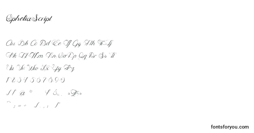 OpheliaScript-fontti – aakkoset, numerot, erikoismerkit