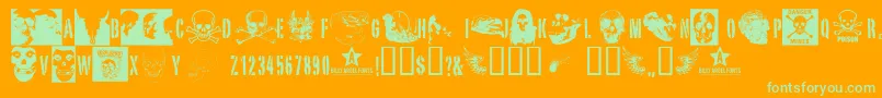 Skullts2-Schriftart – Grüne Schriften auf orangefarbenem Hintergrund