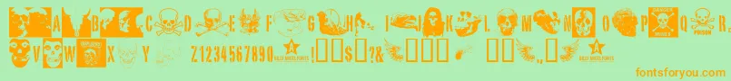 Skullts2-Schriftart – Orangefarbene Schriften auf grünem Hintergrund