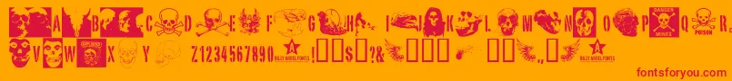 Skullts2-Schriftart – Rote Schriften auf orangefarbenem Hintergrund