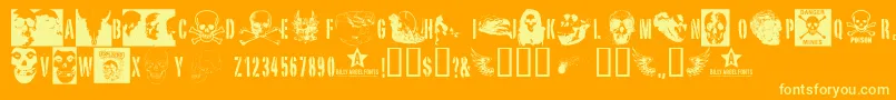 Skullts2-Schriftart – Gelbe Schriften auf orangefarbenem Hintergrund