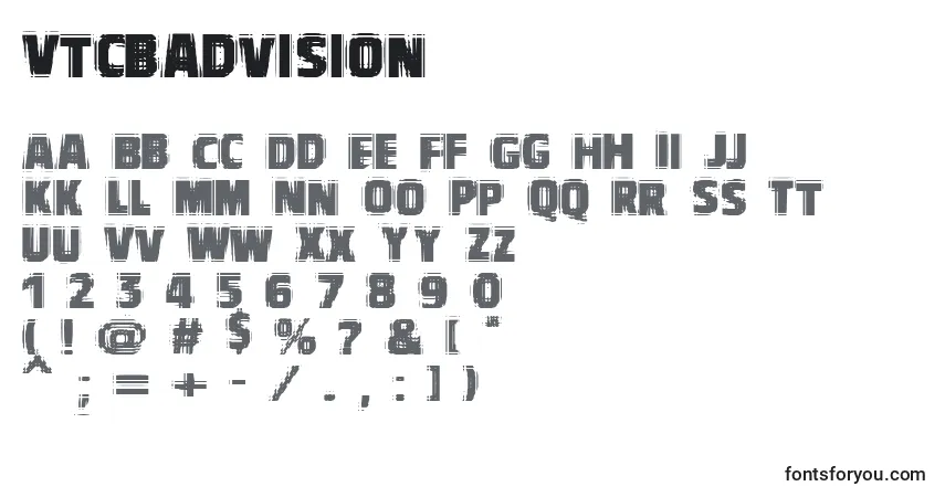 A fonte Vtcbadvision – alfabeto, números, caracteres especiais