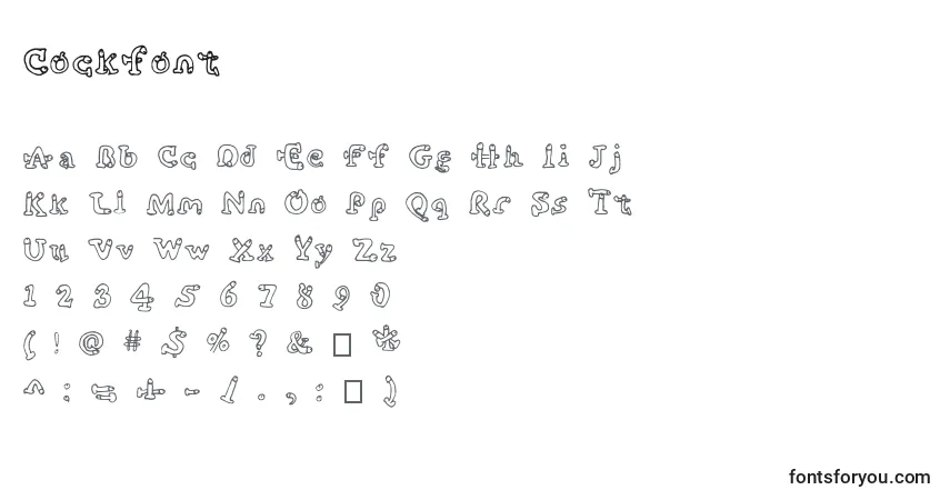 A fonte Cockfont – alfabeto, números, caracteres especiais