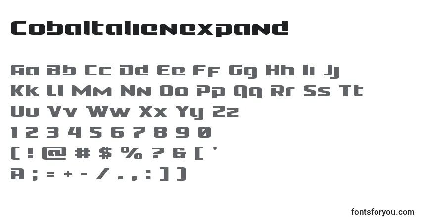Czcionka Cobaltalienexpand – alfabet, cyfry, specjalne znaki