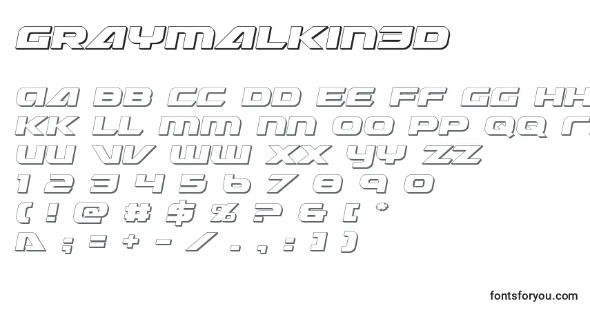 Schriftart Graymalkin3D – Alphabet, Zahlen, spezielle Symbole
