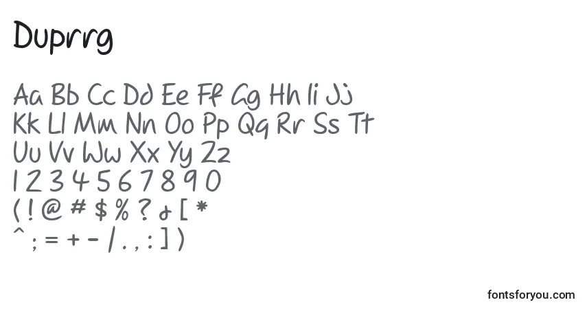 Schriftart Duprrg – Alphabet, Zahlen, spezielle Symbole