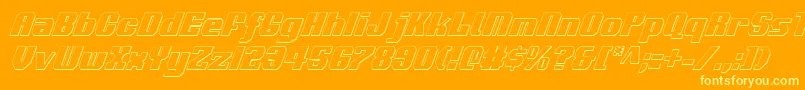 Voortrekker3Dci-Schriftart – Gelbe Schriften auf orangefarbenem Hintergrund