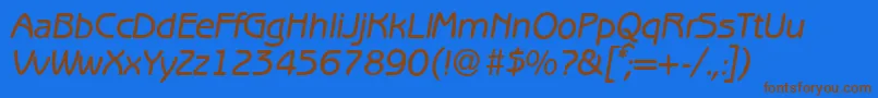 フォントB691SansMediumItalic – 茶色の文字が青い背景にあります。