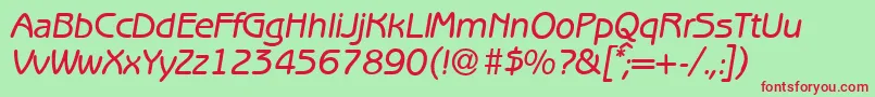 B691SansMediumItalic-fontti – punaiset fontit vihreällä taustalla