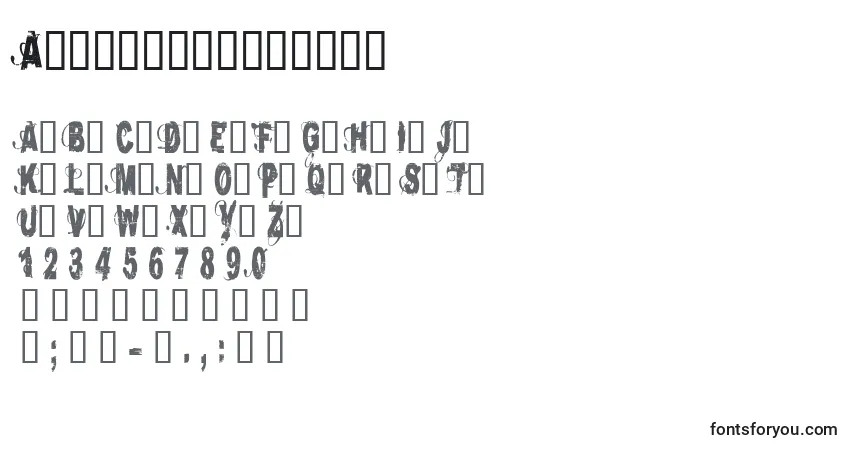 Czcionka Autodestruction – alfabet, cyfry, specjalne znaki